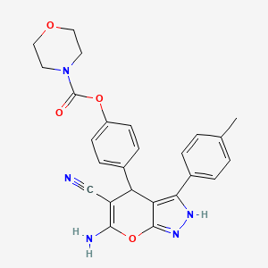 4-Morpholinecarboxylic acid [4-[6-amino-5-cyano-3-(4-methylphenyl)-2,4-dihydropyrano[2,3-c]pyrazol-4-yl]phenyl] ester