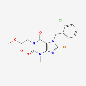 molecular formula C16H14BrClN4O4 B1231721 2-[8-Bromo-7-[(2-chlorophenyl)methyl]-3-methyl-2,6-dioxo-1-purinyl]acetic acid methyl ester 