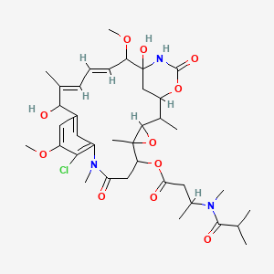[(16E,18E)-11-Chloro-15,21-dihydroxy-12,20-dimethoxy-2,5,9,16-tetramethyl-8,23-dioxo-4,24-dioxa-9,22-diazatetracyclo[19.3.1.110,14.03,5]hexacosa-10,12,14(26),16,18-pentaen-6-yl] 3-[methyl(2-methylpropanoyl)amino]butanoate