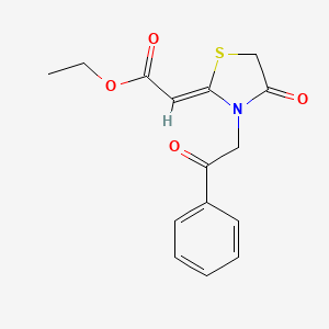 molecular formula C15H15NO4S B12317816 ethyl (2Z)-2-(4-oxo-3-phenacyl-1,3-thiazolidin-2-ylidene)acetate 