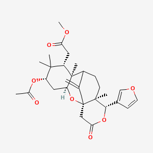 molecular formula C29H38O8 B1231802 Methyl 2-[(1S,3S,5S,7S,8S,12S,13S)-5-acetyloxy-13-(furan-3-yl)-6,6,8,12-tetramethyl-17-methylidene-15-oxo-2,14-dioxatetracyclo[7.7.1.01,12.03,8]heptadecan-7-yl]acetate 