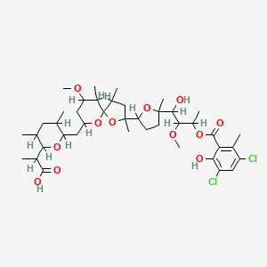 2-[6-[[2-[5-[3-(3,5-Dichloro-2-hydroxy-6-methylbenzoyl)oxy-1-hydroxy-2-methoxybutyl]-5-methyloxolan-2-yl]-7-methoxy-2,4,6-trimethyl-1,10-dioxaspiro[4.5]decan-9-yl]methyl]-3,5-dimethyloxan-2-yl]propanoic acid