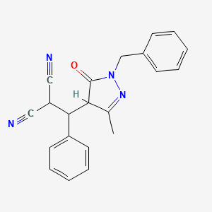 molecular formula C21H18N4O B1231837 2-[[3-methyl-5-oxo-1-(phenylmethyl)-4H-pyrazol-4-yl]-phenylmethyl]propanedinitrile 