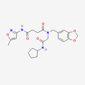 molecular formula C23H28N4O6 B1231839 N'-(1,3-benzodioxol-5-ylmethyl)-N'-[2-(cyclopentylamino)-2-oxoethyl]-N-(5-methyl-3-isoxazolyl)butanediamide 