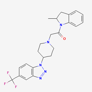 molecular formula C23H24F3N5O B1231841 1-(2-Methyl-2,3-dihydroindol-1-yl)-2-[4-[5-(trifluoromethyl)-1-benzotriazolyl]-1-piperidinyl]ethanone 