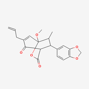 molecular formula C20H20O6 B12318430 8-(1,3-Benzodioxol-5-yl)-5-methoxy-9-methyl-3-prop-2-enyl-6-oxabicyclo[3.2.2]non-3-ene-2,7-dione 