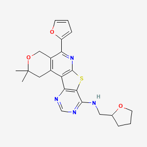molecular formula C23H24N4O3S B1231848 (5-Furan-2-yl-2,2-dimethyl-1,4-dihydro-2H-3-oxa-7-thia-6,9,11-triaza-benzo[c]fluoren-8-yl)-(tetrahydro-furan-2-ylmethyl)-amine 