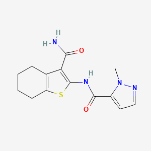 molecular formula C14H16N4O2S B1231852 N-(3-carbamoyl-4,5,6,7-tetrahydro-1-benzothiophen-2-yl)-2-methyl-3-pyrazolecarboxamide 
