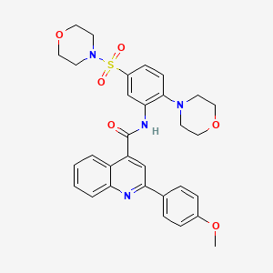 molecular formula C31H32N4O6S B1231858 2-(4-methoxyphenyl)-N-[2-(4-morpholinyl)-5-(4-morpholinylsulfonyl)phenyl]-4-quinolinecarboxamide 