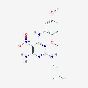 molecular formula C17H24N6O4 B1231865 N4-(2,5-dimethoxyphenyl)-N2-(3-methylbutyl)-5-nitropyrimidine-2,4,6-triamine 