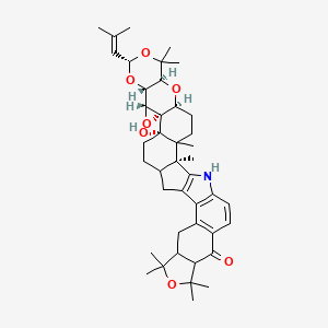 molecular formula C42H55NO7 B1231915 (1S,22S,23S,25R,26R,28S,31S,33S)-22-Hydroxy-1,10,10,12,12,30,30,36-octamethyl-28-(2-methylprop-1-enyl)-11,24,27,29,32-pentaoxa-3-azadecacyclo[17.17.0.02,17.04,16.07,15.09,13.022,36.023,25.023,33.026,31]hexatriaconta-2(17),4(16),5,7(15)-tetraen-8-one 