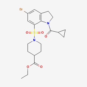 molecular formula C20H25BrN2O5S B1231925 1-[[5-Bromo-1-[cyclopropyl(oxo)methyl]-2,3-dihydroindol-7-yl]sulfonyl]-4-piperidinecarboxylic acid ethyl ester 