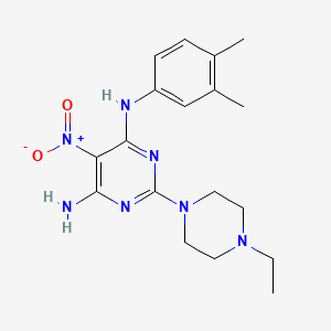 molecular formula C18H25N7O2 B1231930 N4-(3,4-DIMETHYLPHENYL)-2-(4-ETHYLPIPERAZIN-1-YL)-5-NITROPYRIMIDINE-4,6-DIAMINE 
