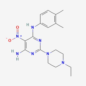 molecular formula C18H25N7O2 B1231930 N4-(3,4-dimethylphenyl)-2-(4-ethyl-1-piperazinyl)-5-nitropyrimidine-4,6-diamine 