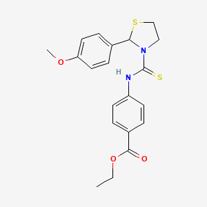 molecular formula C20H22N2O3S2 B1231941 4-[[[2-(4-Methoxyphenyl)-3-thiazolidinyl]-sulfanylidenemethyl]amino]benzoic acid ethyl ester 
