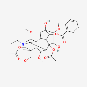 molecular formula C36H49NO12 B1231942 [8,14-Diacetyloxy-11-ethyl-5,7-dihydroxy-6,16,18-trimethoxy-13-(methoxymethyl)-11-azahexacyclo[7.7.2.12,5.01,10.03,8.013,17]nonadecan-4-yl] benzoate 