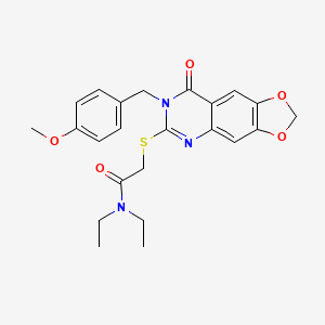 molecular formula C23H25N3O5S B1231944 N,N-diethyl-2-[[7-[(4-methoxyphenyl)methyl]-8-oxo-[1,3]dioxolo[4,5-g]quinazolin-6-yl]thio]acetamide 