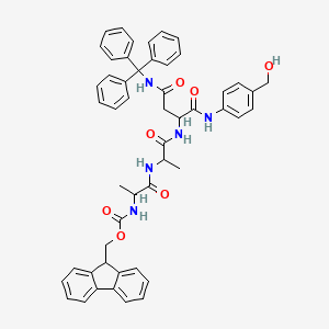 molecular formula C51H49N5O7 B12319466 9H-fluoren-9-ylmethyl N-[1-[[1-[[1-[4-(hydroxymethyl)anilino]-1,4-dioxo-4-(tritylamino)butan-2-yl]amino]-1-oxopropan-2-yl]amino]-1-oxopropan-2-yl]carbamate 