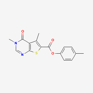 molecular formula C16H14N2O3S B1231950 3,5-Dimethyl-4-oxo-6-thieno[2,3-d]pyrimidinecarboxylic acid (4-methylphenyl) ester 