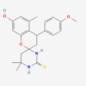 molecular formula C22H26N2O3S B1231979 7'-hydroxy-4'-(4-methoxyphenyl)-4,4,5'-trimethyl-2-spiro[1,3-diazinane-6,2'-3,4-dihydro-2H-1-benzopyran]thione 