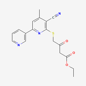 molecular formula C18H17N3O3S B1231982 4-[[3-Cyano-4-methyl-6-(3-pyridinyl)-2-pyridinyl]thio]-3-oxobutanoic acid ethyl ester 