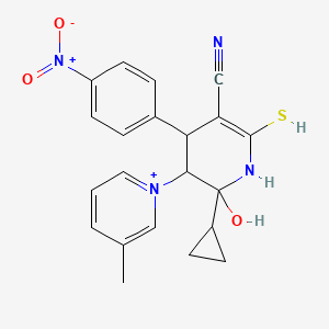 molecular formula C21H21N4O3S+ B1231985 2-cyclopropyl-2-hydroxy-6-mercapto-3-(3-methyl-1-pyridin-1-iumyl)-4-(4-nitrophenyl)-3,4-dihydro-1H-pyridine-5-carbonitrile 