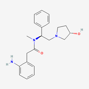 molecular formula C21H27N3O2 B1232018 N-Methyl-N-(1-phenyl-2-(3-hydroxypyrrolidine-1-yl)ethyl)-2-aminophenylacetamide dihydrochloride CAS No. 142773-98-6