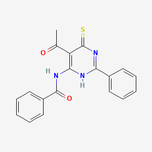 molecular formula C19H15N3O2S B1232036 N-(5-acetyl-2-phenyl-4-sulfanylidene-1H-pyrimidin-6-yl)benzamide 