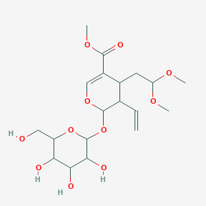 molecular formula C19H30O11 B12320663 methyl 4-(2,2-dimethoxyethyl)-3-ethenyl-2-[3,4,5-trihydroxy-6-(hydroxymethyl)oxan-2-yl]oxy-3,4-dihydro-2H-pyran-5-carboxylate 