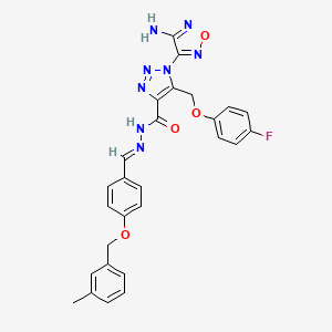 molecular formula C27H23FN8O4 B1232122 1-(4-amino-1,2,5-oxadiazol-3-yl)-5-[(4-fluorophenoxy)methyl]-N-[(E)-[4-[(3-methylphenyl)methoxy]phenyl]methylideneamino]triazole-4-carboxamide 