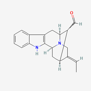molecular formula C19H20N2O B1232138 (1S,12S,13R,14S,15E)-15-ethylidene-3,17-diazapentacyclo[12.3.1.02,10.04,9.012,17]octadeca-2(10),4,6,8-tetraene-13-carbaldehyde 