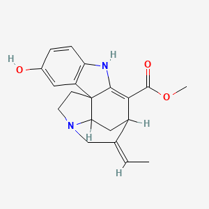 molecular formula C20H22N2O3 B1232147 methyl (12E)-12-ethylidene-4-hydroxy-8,14-diazapentacyclo[9.5.2.01,9.02,7.014,17]octadeca-2(7),3,5,9-tetraene-10-carboxylate CAS No. 27160-72-1