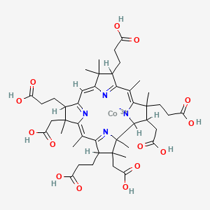 molecular formula C45H59CoN4O14+2 B1232157 Cobalt(3+);3-[(5Z,10Z,15Z)-3,13,17-tris(2-carboxyethyl)-2,7,18-tris(carboxymethyl)-1,2,5,7,12,12,15,17-octamethyl-8,13,18,19-tetrahydro-3H-corrin-24-id-8-yl]propanoic acid CAS No. 33593-50-9