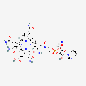 molecular formula C63H87CoN13O15P B12321849 cobalt(3+);[5-(5,6-dimethylbenzimidazol-1-yl)-4-hydroxy-2-(hydroxymethyl)oxolan-3-yl] 1-[3-[(4Z,9Z,14Z)-2,13,18-tris(2-amino-2-oxoethyl)-7,12-bis(3-amino-3-oxopropyl)-17-(2-carboxyethyl)-3,5,8,8,13,15,18,19-octamethyl-2,7,12,17-tetrahydro-1H-corrin-21-id-3-yl]propanoylamino]propan-2-yl phosphate;cyanide 