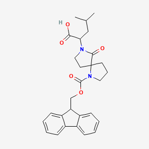 molecular formula C28H32N2O5 B12322500 (2S)-2-((5S)-1-[(9H-Fluoren-9-yl-methoxy)carbonyl]-6-oxo-1,7-diazaspiro[4.4]non-7-yl)-4-methylpentanoic acid 