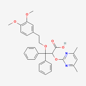 molecular formula C31H32N2O6 B1232253 2-[(4,6-Dimethylpyrimidine-2-yl)oxy]-3-[2-(3,4-dimethoxyphenyl)ethoxy]-3,3-diphenylpropionic acid 