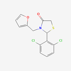 molecular formula C14H11Cl2NO2S B1232261 4-Thiazolidinone, 2-(2,6-dichlorophenyl)-3-(2-furanylmethyl)- CAS No. 870106-52-8