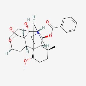 molecular formula C29H37NO6 B1232276 [(1S,2R,3S,6S,9R,10R,11R,14R,17S,18R,19S)-12-ethyl-9-hydroxy-17-methoxy-14-methyl-4-oxo-5-oxa-12-azahexacyclo[8.7.2.12,6.01,11.03,9.014,18]icosan-19-yl] benzoate CAS No. 99759-48-5