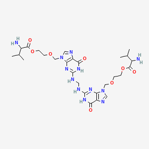 molecular formula C27H40N12O8 B12323069 2-[[2-[[[9-[2-(2-amino-3-methylbutanoyl)oxyethoxymethyl]-6-oxo-1H-purin-2-yl]amino]methylamino]-6-oxo-1H-purin-9-yl]methoxy]ethyl 2-amino-3-methylbutanoate 