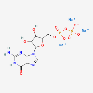 molecular formula C10H12N5Na3O11P2 B12323385 trisodium;[[(2R,3S,4R,5R)-5-(2-amino-6-oxo-3H-purin-9-yl)-3,4-dihydroxyoxolan-2-yl]methoxy-oxidophosphoryl] phosphate 