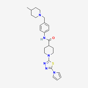 molecular formula C25H32N6OS B1232359 N-[4-[(4-methyl-1-piperidinyl)methyl]phenyl]-1-[5-(1-pyrrolyl)-1,3,4-thiadiazol-2-yl]-4-piperidinecarboxamide 