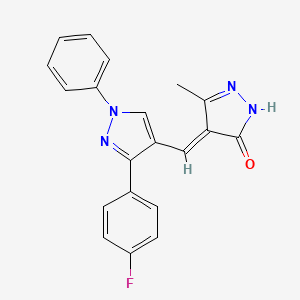 molecular formula C20H15FN4O B1232378 (4E)-4-[[3-(4-fluorophenyl)-1-phenylpyrazol-4-yl]methylidene]-3-methyl-1H-pyrazol-5-one 