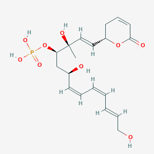 molecular formula C19H27O9P B1232384 [(1E,3R,4R,6R,7Z,9Z,11E)-3,6,13-trihydroxy-3-methyl-1-[(2S)-6-oxo-2,3-dihydropyran-2-yl]trideca-1,7,9,11-tetraen-4-yl] dihydrogen phosphate 
