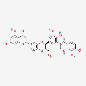 molecular formula C35H30O12 B1232387 5,7-dihydroxy-2-[(2S,3S)-3-[4-hydroxy-3-[(Z)-3-hydroxy-1-(4-hydroxy-3-methoxyphenyl)prop-1-en-2-yl]-5-methoxyphenyl]-2-(hydroxymethyl)-2,3-dihydro-1,4-benzodioxin-6-yl]chromen-4-one CAS No. 71392-06-8
