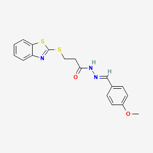 molecular formula C18H17N3O2S2 B1232428 3-(1,3-benzothiazol-2-ylsulfanyl)-N-[(E)-(4-methoxyphenyl)methylideneamino]propanamide 