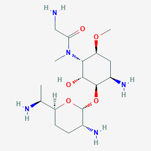 molecular formula C17H35N5O5 B1232431 2-amino-N-[(1S,2R,3R,4R,6S)-4-amino-3-[(2R,3R,6S)-3-amino-6-[(1S)-1-aminoethyl]oxan-2-yl]oxy-2-hydroxy-6-methoxycyclohexyl]-N-methylacetamide 