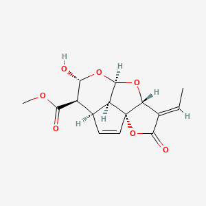 molecular formula C15H16O7 B1232465 Methyl (1R,4R,5R,6R,8R,10R,11E,14R)-11-ethylidene-6-hydroxy-12-oxo-7,9,13-trioxatetracyclo[6.5.1.01,10.04,14]tetradec-2-ene-5-carboxylate CAS No. 51820-82-7