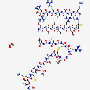 molecular formula C145H248N50O44S4 B12324703 acetic acid;3-[[2-[[2-[[2-[[2-[[2-[[2-[[2-[[2-[[2-[[16-[[2-[[2-[[2-[[5-amino-2-[[2-[[2-[[6-amino-2-[[1-(2-amino-3-hydroxypropanoyl)pyrrolidine-2-carbonyl]amino]hexanoyl]amino]-4-methylsulfanylbutanoyl]amino]-3-methylbutanoyl]amino]-5-oxopentanoyl]amino]acetyl]amino]-3-hydroxypropanoyl]amino]acetyl]amino]-13-benzyl-7-(3-carbamimidamidopropyl)-6,9,12,15-tetraoxo-1,2-dithia-5,8,11,14-tetrazacycloheptadecane-4-carbonyl]amino]acetyl]amino]-4-methylpentanoyl]amino]acetyl]amino]-3-hydroxypropanoyl]amino]-3-hydroxypropanoyl]amino]-3-hydroxypropanoyl]amino]-3-hydroxypropanoyl]amino]-3-methylpentanoyl]amino]-5-carbamimidamidopentanoyl]amino]-4-[[1-[[6-amino-1-[[6-amino-1-[[1-[[1-[[5-carbamimidamido-1-[[5-carbamimidamido-1-[[1-carboxy-2-(1H-imidazol-5-yl)ethyl]amino]-1-oxopentan-2-yl]amino]-1-oxopentan-2-yl]amino]-4-methyl-1-oxopentan-2-yl]amino]-3-methyl-1-oxobutan-2-yl]amino]-1-oxohexan-2-yl]amino]-1-oxohexan-2-yl]amino]-4-methylsulfanyl-1-oxobutan-2-yl]amino]-4-oxobutanoic acid 