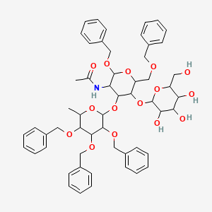 molecular formula C55H65NO15 B12324890 N-[4-[6-methyl-3,4,5-tris(phenylmethoxy)oxan-2-yl]oxy-2-phenylmethoxy-6-(phenylmethoxymethyl)-5-[3,4,5-trihydroxy-6-(hydroxymethyl)oxan-2-yl]oxyoxan-3-yl]acetamide 