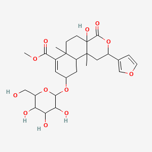 molecular formula C27H36O12 B12325214 methyl 2-(furan-3-yl)-4a-hydroxy-6a,10b-dimethyl-4-oxo-9-[3,4,5-trihydroxy-6-(hydroxymethyl)oxan-2-yl]oxy-2,5,6,9,10,10a-hexahydro-1H-benzo[f]isochromene-7-carboxylate 